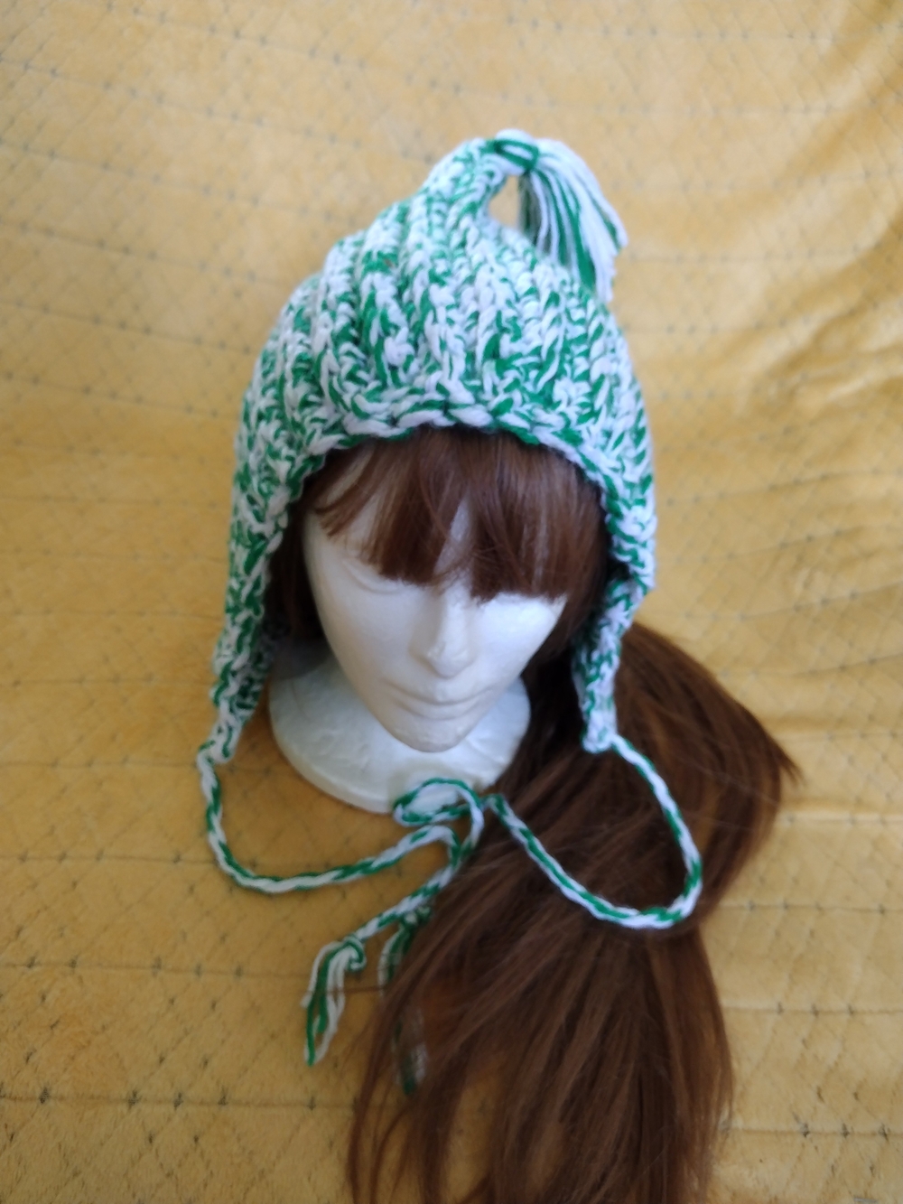 Green & White Crochet Adult Sized Hoodie - Cozy Winter Beanie - Hand Made